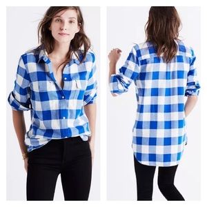 Madewell Classic Ex-bf Blue & White Plaid Flannel Button-down Shirt